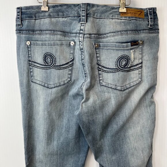 Seven7 Jean Women 18 Plus Boot Cut Mid 38x32 Distress Denim Luxe Retro Core Ex - Picture 9 of 16